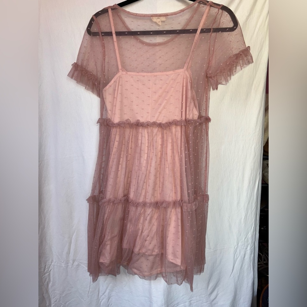 See you Monday Pink Sheer Layered Dress - Picture 4 of 4